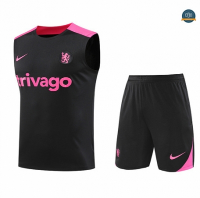 Hacer Camiseta Entrenamiento futbol Sin Mangas Chelsea 2024/2025 negro + Pantalón Corto