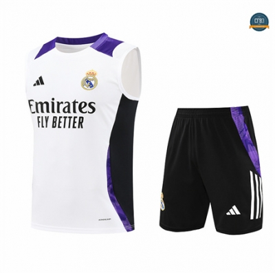 Nuevas Camiseta Entrenamiento futbol Sin Mangas Real Madrid 2024/2025 Blanco + Pantalón Corto