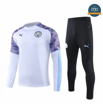 Cfb3 Camisetas D098 Chandal Manchester City Blanco/Negro 2019/2020 Cremallera Mitad