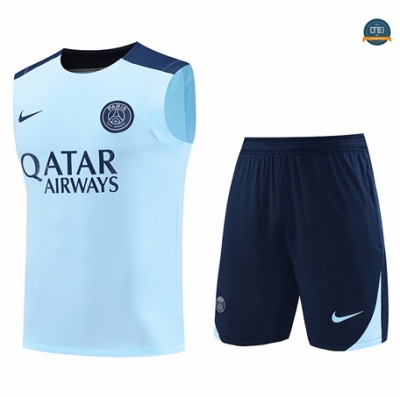 Diseño Camiseta Entrenamiento futbol Sin Mangas Paris Saint Germain 2024/2025 azul claro + Pantalón Corto