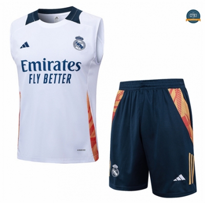 Nuevas Camiseta Entrenamiento futbol Sin Mangas Real Madrid 2024/2025 + Pantalón Corto Blanco