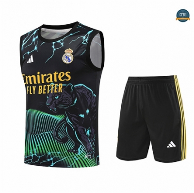 Diseño Camiseta Entrenamiento futbol Sin Mangas Real Madrid 2024/2025 negro + Pantalón Corto