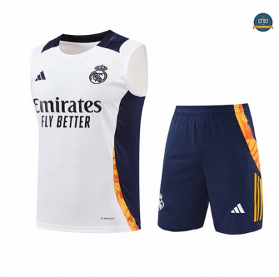 Venta Camiseta Entrenamiento futbol Sin Mangas Real Madrid 2024/2025 Blanco + Pantalón Corto