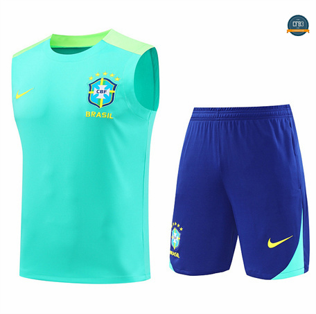 Hacer Camiseta Entrenamiento futbol Sin Mangas Brasil 2024/2025 Azul + Pantalón Corto