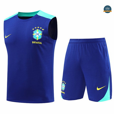 Outlet Camiseta Entrenamiento futbol Sin Mangas Brasil 2024/2025 Azul marino + Pantalón Corto