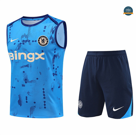 Crear Camiseta Entrenamiento futbol Sin Mangas Chelsea 2024/2025 Azul Cielo + Pantalón Corto