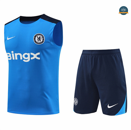 Diseño Camiseta Entrenamiento futbol Sin Mangas Chelsea 2024/2025 Azul Cielo + Pantalón Corto