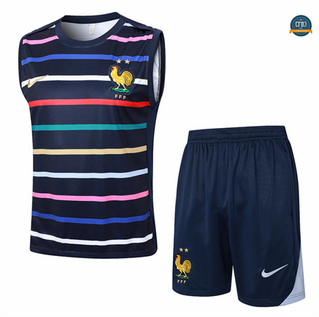 Diseño Camiseta Entrenamiento futbol Sin Mangas Francia 2024/2025 Azul marino + Pantalón Corto