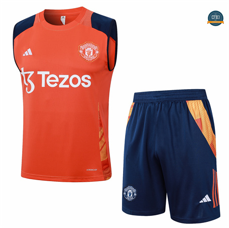 Ofertas Camiseta Entrenamiento futbol Sin Mangas Manchester United 2024/2025 Naranja + Pantalón Corto