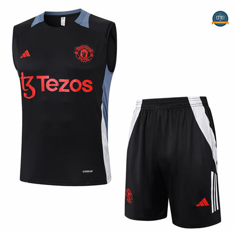 Hacer Camiseta Entrenamiento futbol Sin Mangas Manchester United 2024/2025 negro + Pantalón Corto