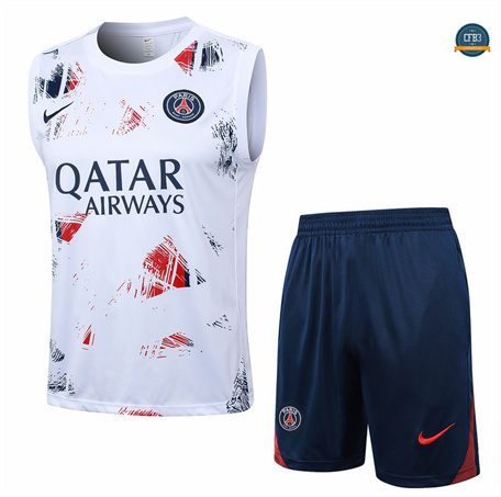 Diseño Camiseta Entrenamiento futbol Sin Mangas Paris Saint Germain 2024/2025 Blanco + Pantalón Corto