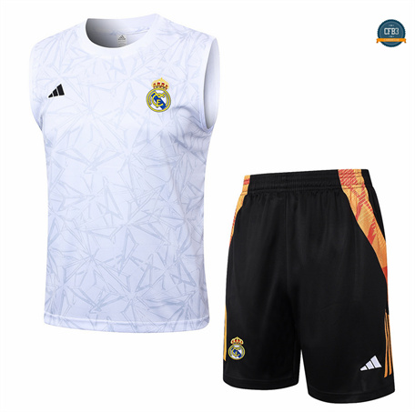 Hacer Camiseta Entrenamiento futbol Sin Mangas Real Madrid 2024/2025 + Pantalón Corto Blanco