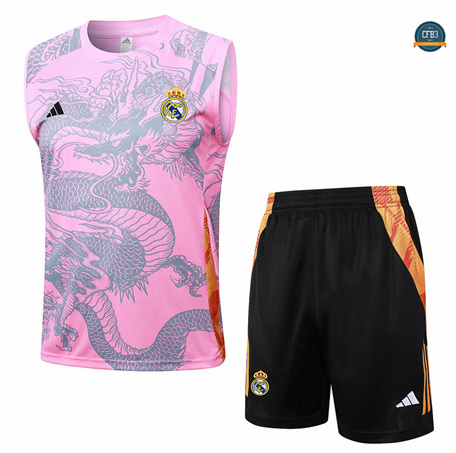 Diseño Camiseta Entrenamiento futbol Sin Mangas Real Madrid 2024/2025 rosa + Pantalón Corto