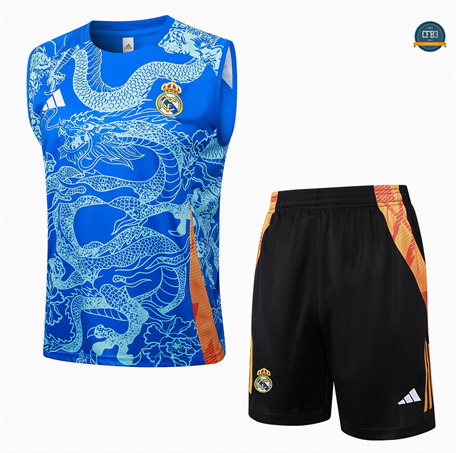 Nuevas Camiseta Entrenamiento futbol Sin Mangas Real Madrid 2024/2025 Azul + Pantalón Corto