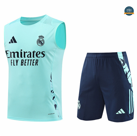 Crear Camiseta Entrenamiento futbol Sin Mangas Real Madrid 2024/2025 Azul Cielo + Pantalón Corto